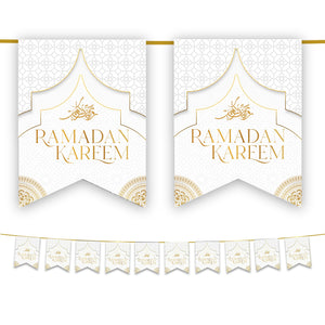 Ramadan Kareem Bunting - White & Gold Flags Decoration