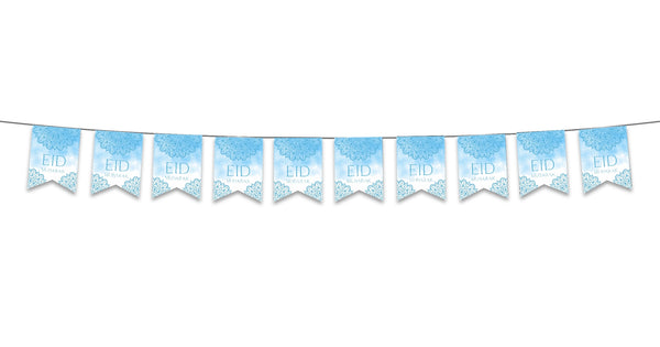 Eid Mubarak Bunting - Blue & White Watercolour Flags Decoration