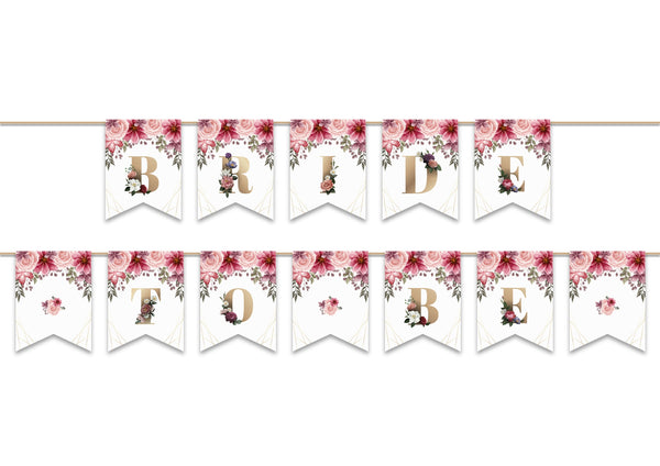Bride To Be Bunting Pink Floral Wedding Decoration | Premium 250gsm Double-Sided Bunting Banner Flags with Hanging Ribbon
