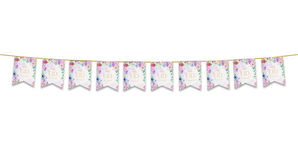 Eid Mubarak Bunting - Floral Pastel Watercolour Flags Decoration