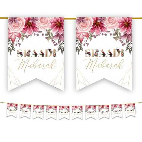 Shaadi Mubarak Bunting - White & Pink Floral Wedding Decoration