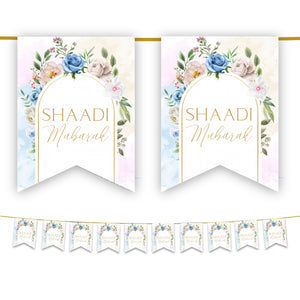 Shaadi Mubarak Bunting - Pink Floral Watercolour Wedding Decoration