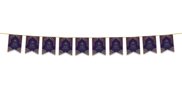 Eid Mubarak Bunting - Purple & Gold Flags Decoration