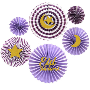 Eid Mubarak Hanging Concertina Paper Fan Kit - Purple - Set of 6