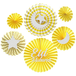 Eid Mubarak Hanging Concertina Paper Fan Kit - Yellow - Set of 6